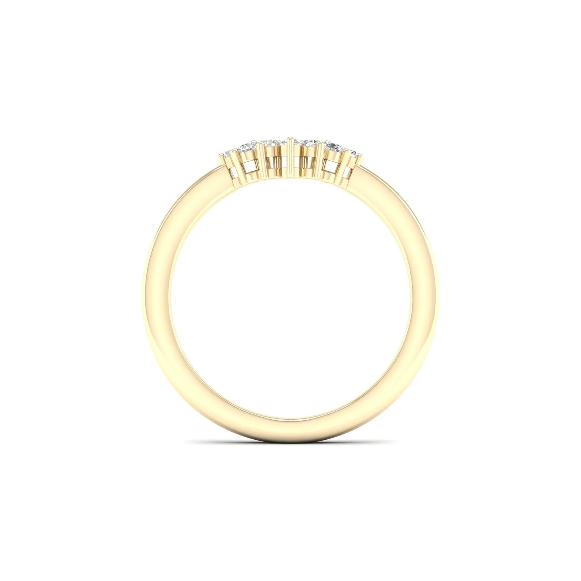 1/7 CT. Tw. Round and Baguette Diamond Contour Band Ring 14K Yellow Gold Round Brilliant Cut Size 6 2mm