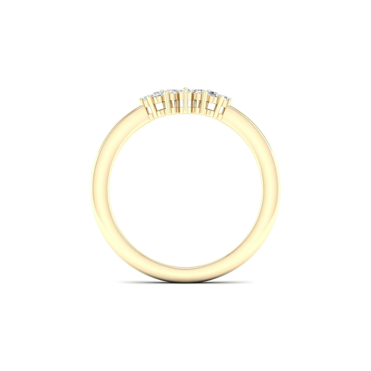 1/7 CT. Tw. Round and Baguette Diamond Contour Band Ring 14K Yellow Gold Round Brilliant Cut Size 8 2mm
