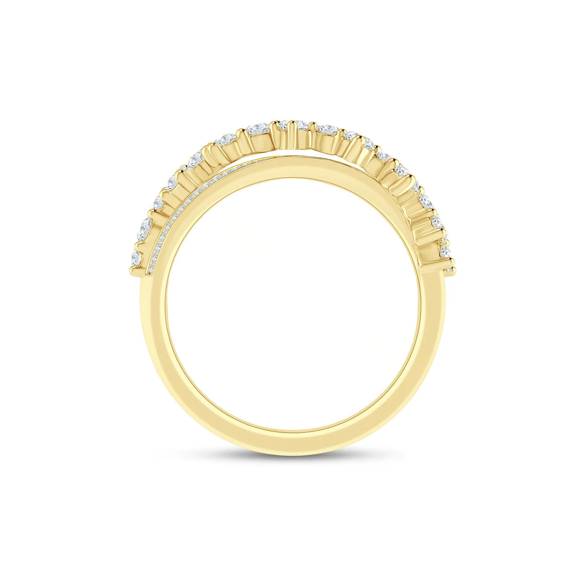 3/4 CT. Tw. Round and Baguette Diamond Crossover Ring 10K Yellow Gold Round Brilliant Cut Size 6 2mm