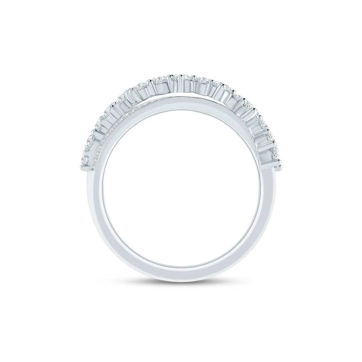 3/4 CT. Tw. Round and Baguette Diamond Crossover Ring 10K White Gold Round Brilliant Cut Size 7.5 2mm