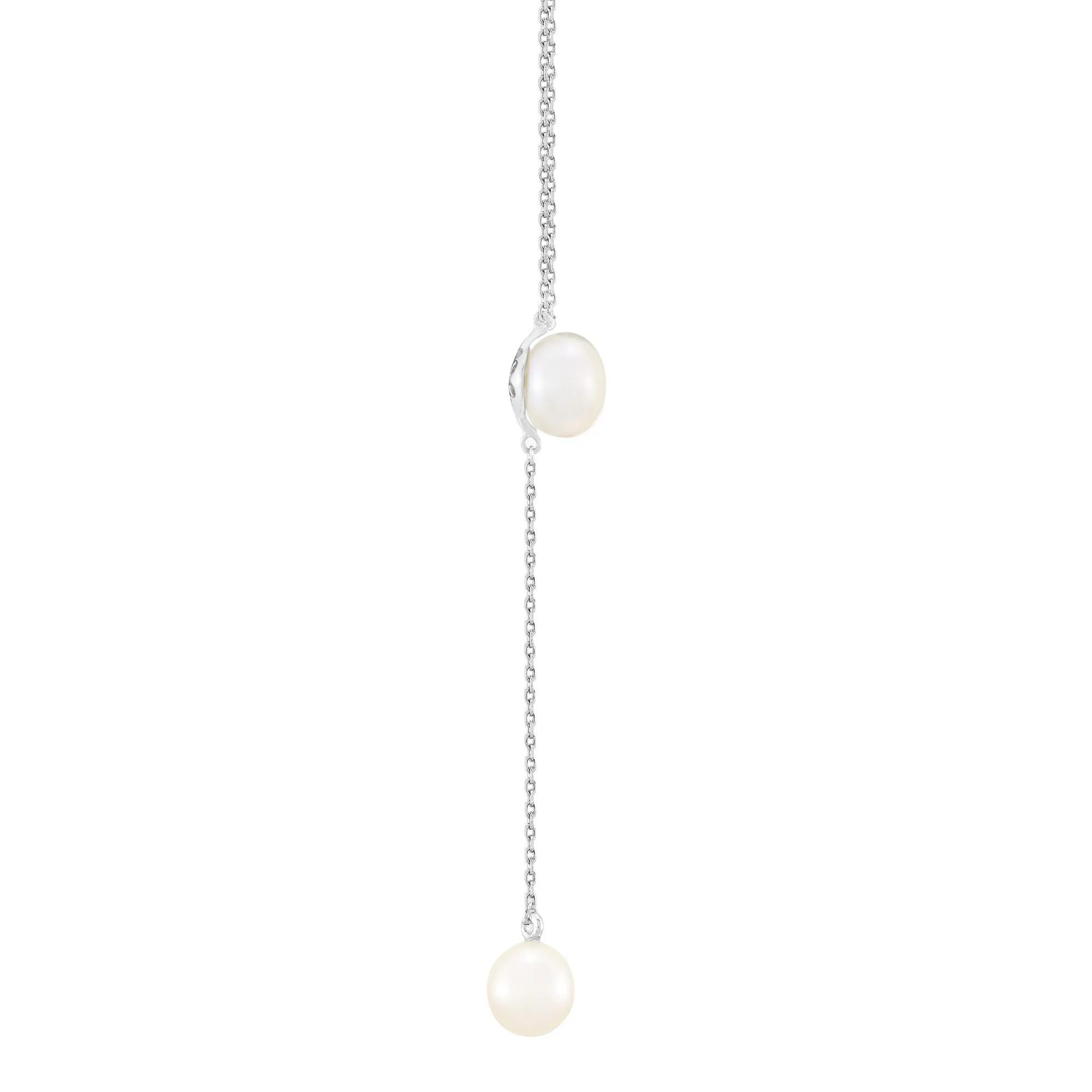 Round and Button Freshwater Cultured Pearl Drop Pendant Necklace .925 Sterling Silver White Size 18"