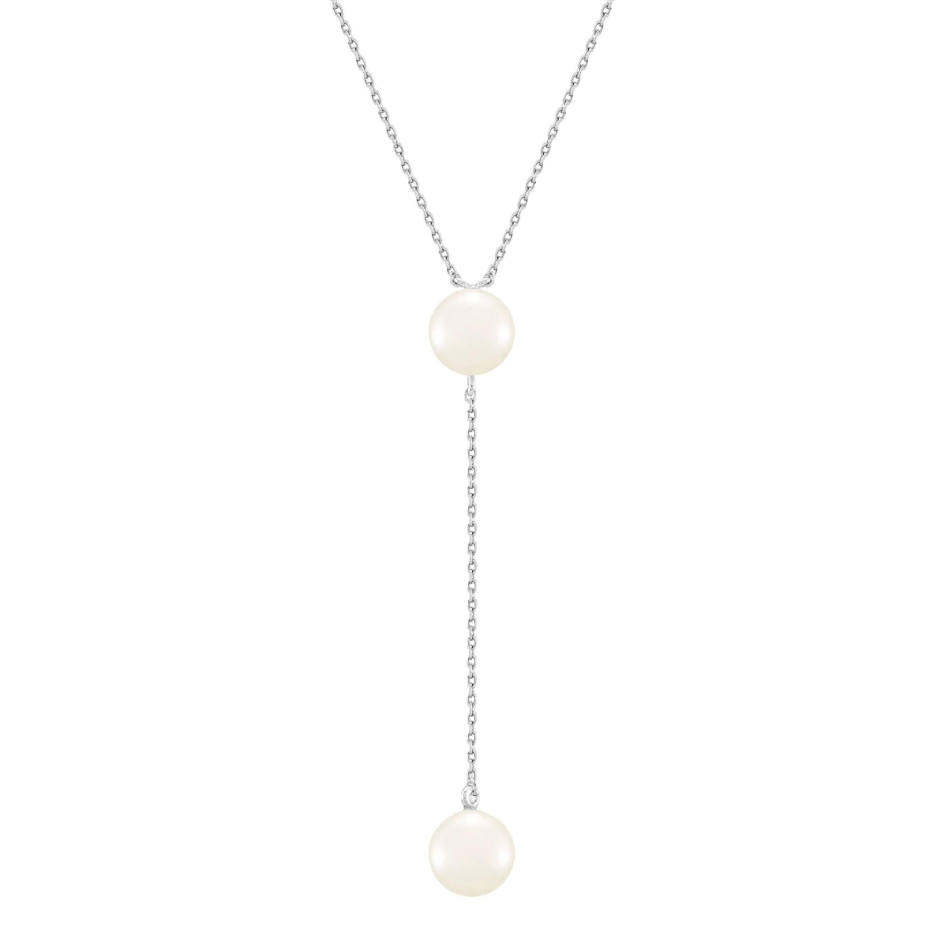Round and Button Freshwater Cultured Pearl Drop Pendant Necklace .925 Sterling Silver White Size 18"