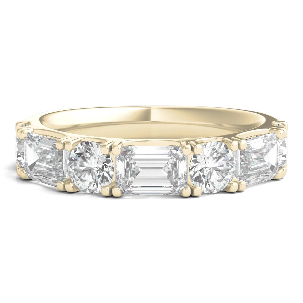 2 1/2 CT. Tw. Round & Emerald-Cut Lab Grown Diamond Band Ring 14K Yellow Gold Round Brilliant Cut Size 7