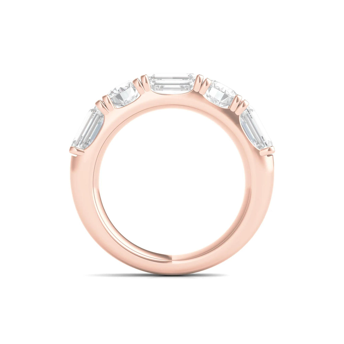 4 CT. Tw. Round & Emerald-Cut Lab Grown Diamond Five-Stone Band Ring 14K Rose Gold Round Brilliant Cut Size 8.5
