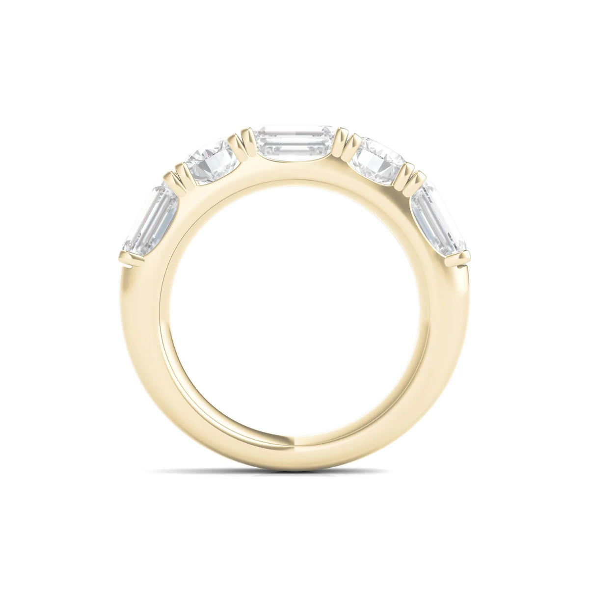 4 CT. Tw. Round & Emerald-Cut Lab Grown Diamond Five-Stone Band Ring 14K Yellow Gold Round Brilliant Cut Size 4