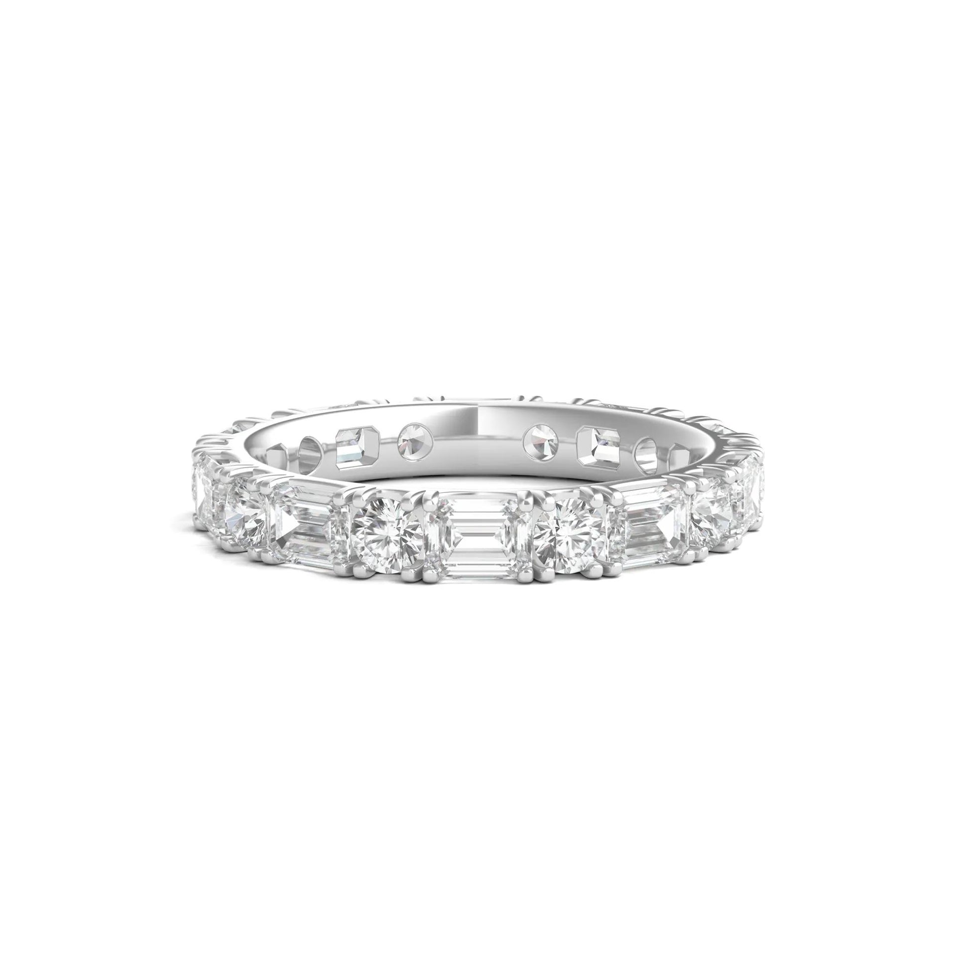 3 CT. Tw. Round and Emerald-Cut Lab Grown Diamond Eternity Band Ring Platinum White Size 5.5