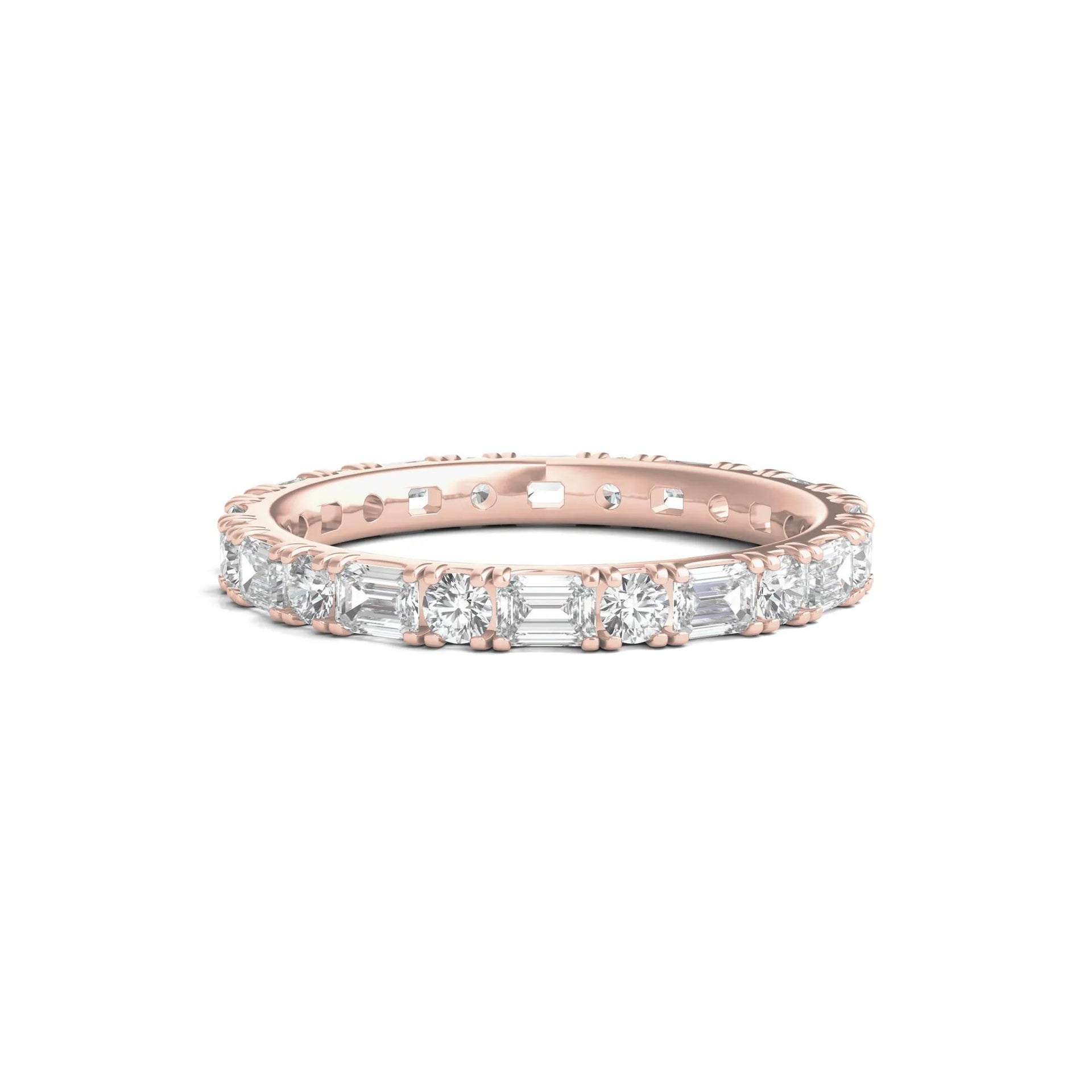 1/2 CT. Tw. Round and Emerald-Cut Lab Grown Diamond Eternity Band Ring 14K Rose Gold Size 6.5
