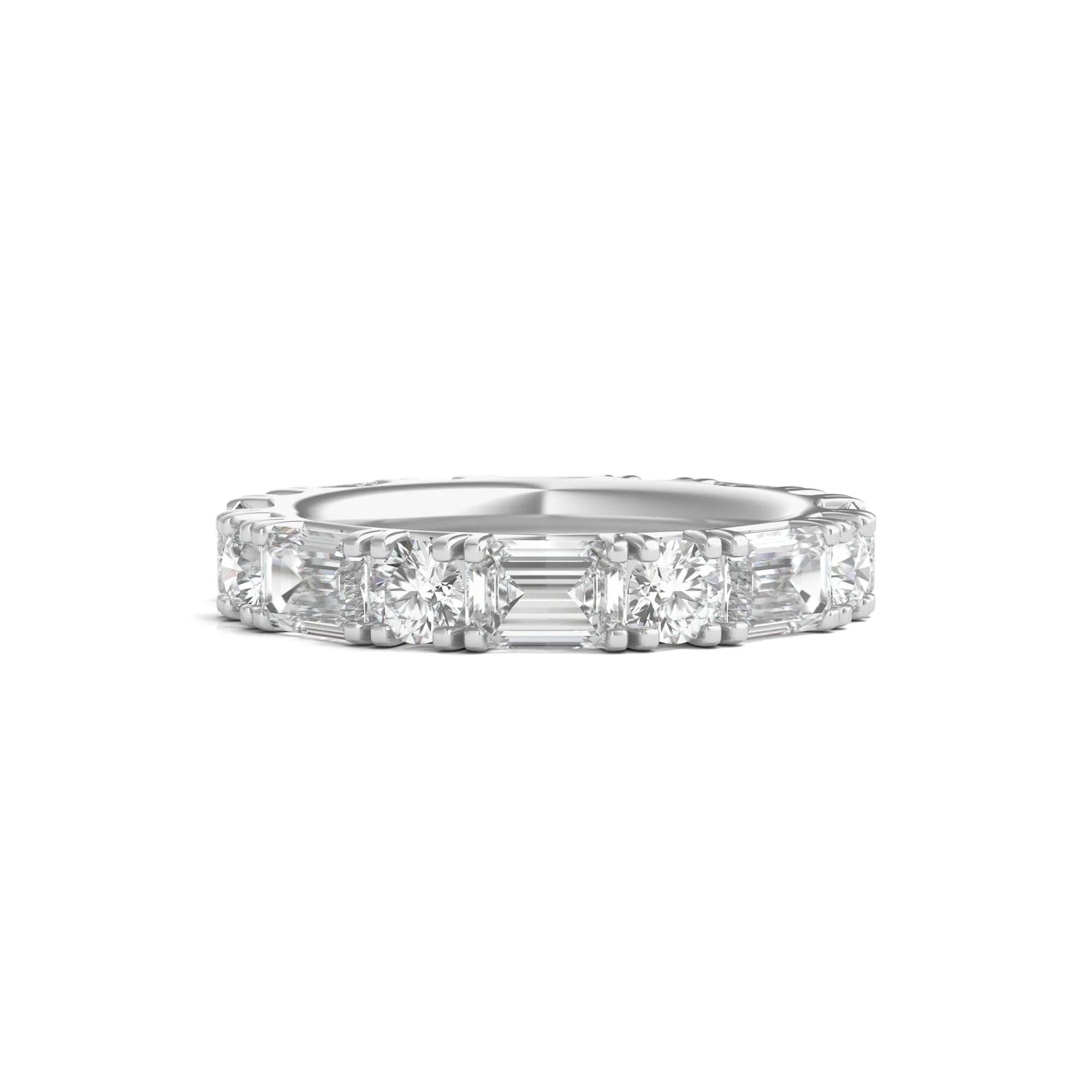5 CT. Tw. Round and Emerald-Cut Lab Grown Diamond Eternity Band Ring 14K White Gold Size 8