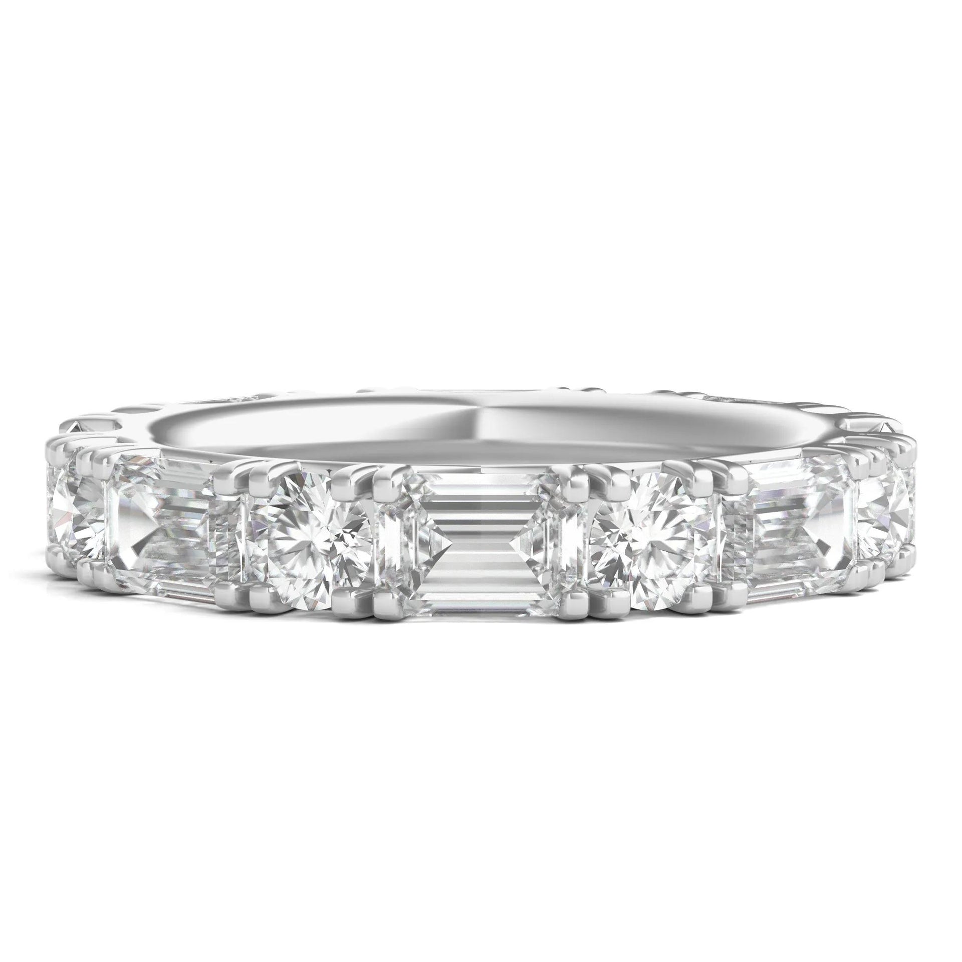 5 CT. Tw. Round and Emerald-Cut Lab Grown Diamond Eternity Band Ring Platinum White Size 4.5