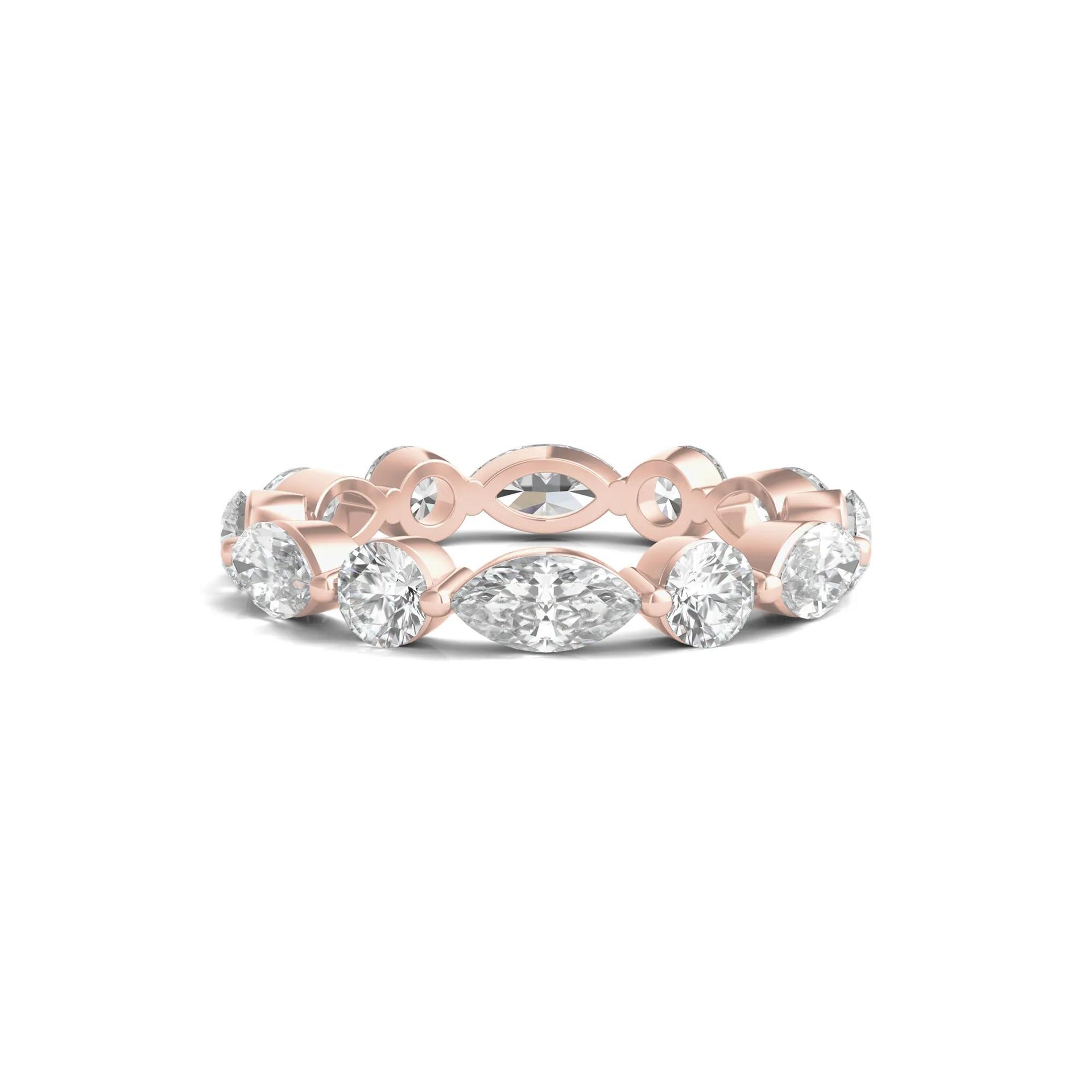 3 CT. Tw. Round and Marquise Lab Grown Diamond Eternity Band Ring 14K Rose Gold Size 8.5 3mm