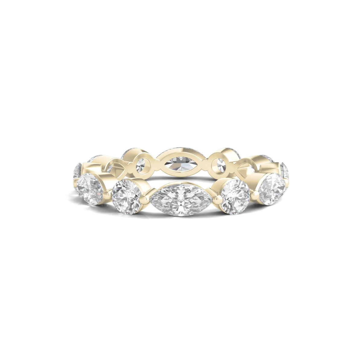 3 CT. Tw. Round and Marquise Lab Grown Diamond Eternity Band Ring 14K Yellow Gold Size 7 3mm