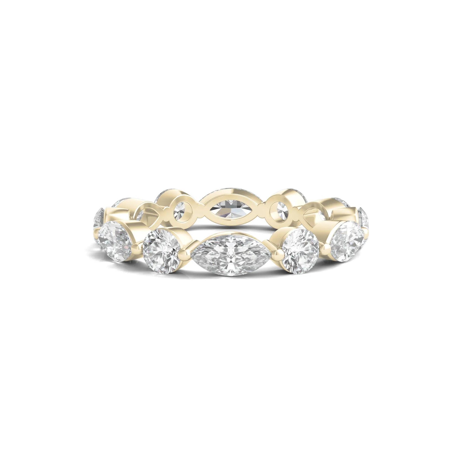 3 CT. Tw. Round and Marquise Lab Grown Diamond Eternity Band Ring 14K Yellow Gold Size 8.5 3mm
