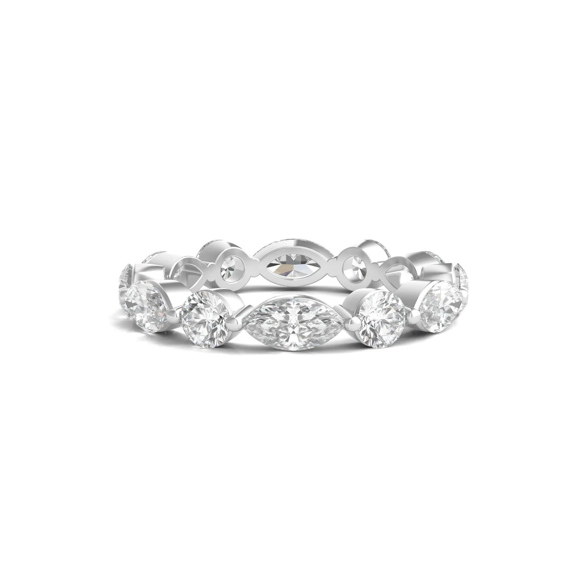 3 CT. Tw. Round and Marquise Lab Grown Diamond Eternity Band Ring Platinum White Size 4 2mm