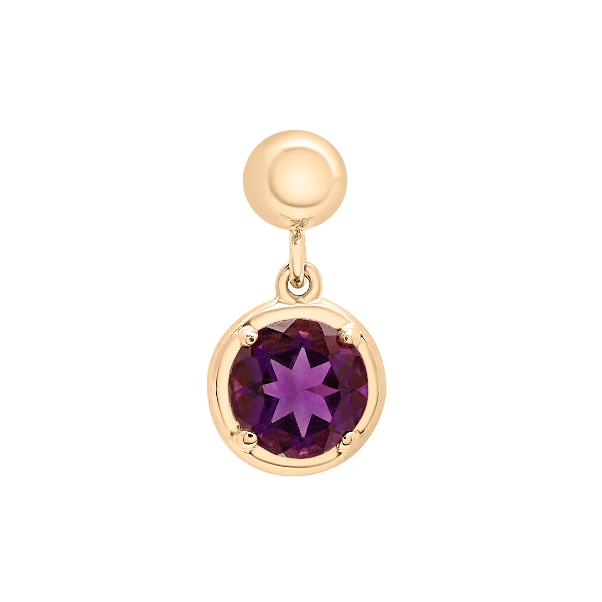 Amethyst Birthstone Bead Charm Vermeil Yellow Size 12.00mm