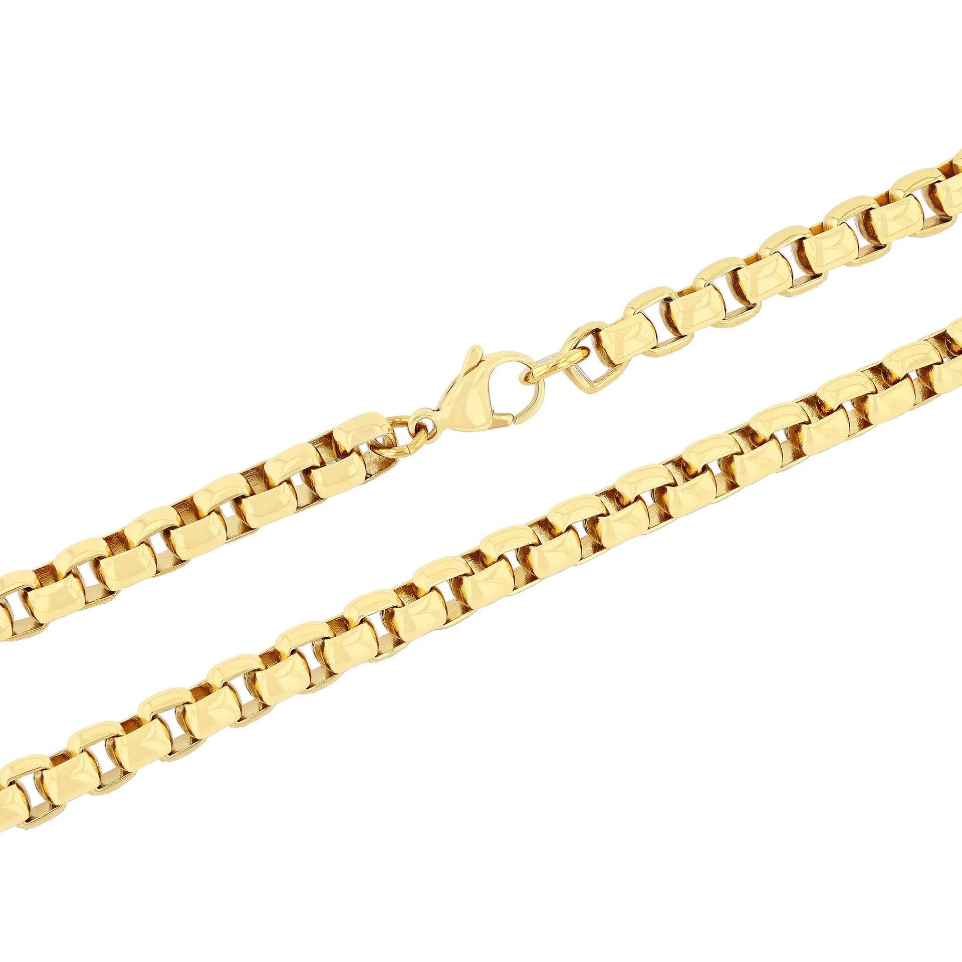 Round Box Link Chain Yellow Ion-Plated Stainless Steel Necklace Size 24"