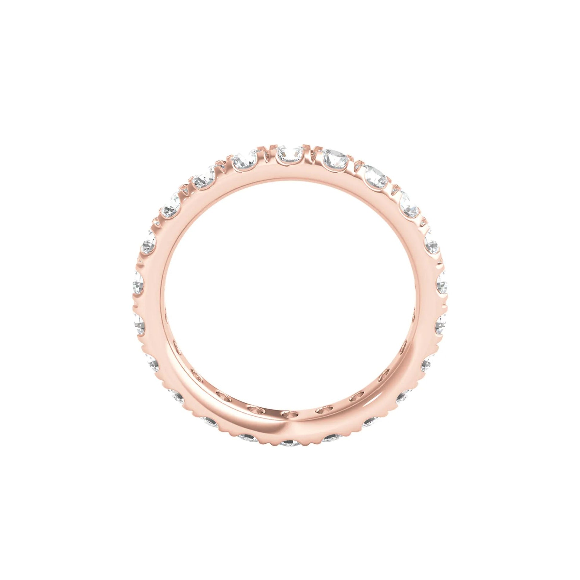 2 CT. Tw. Diamond Wedding Band Ring with Eternity Setting 14K Rose Gold Round Brilliant Cut Size 6 2mm