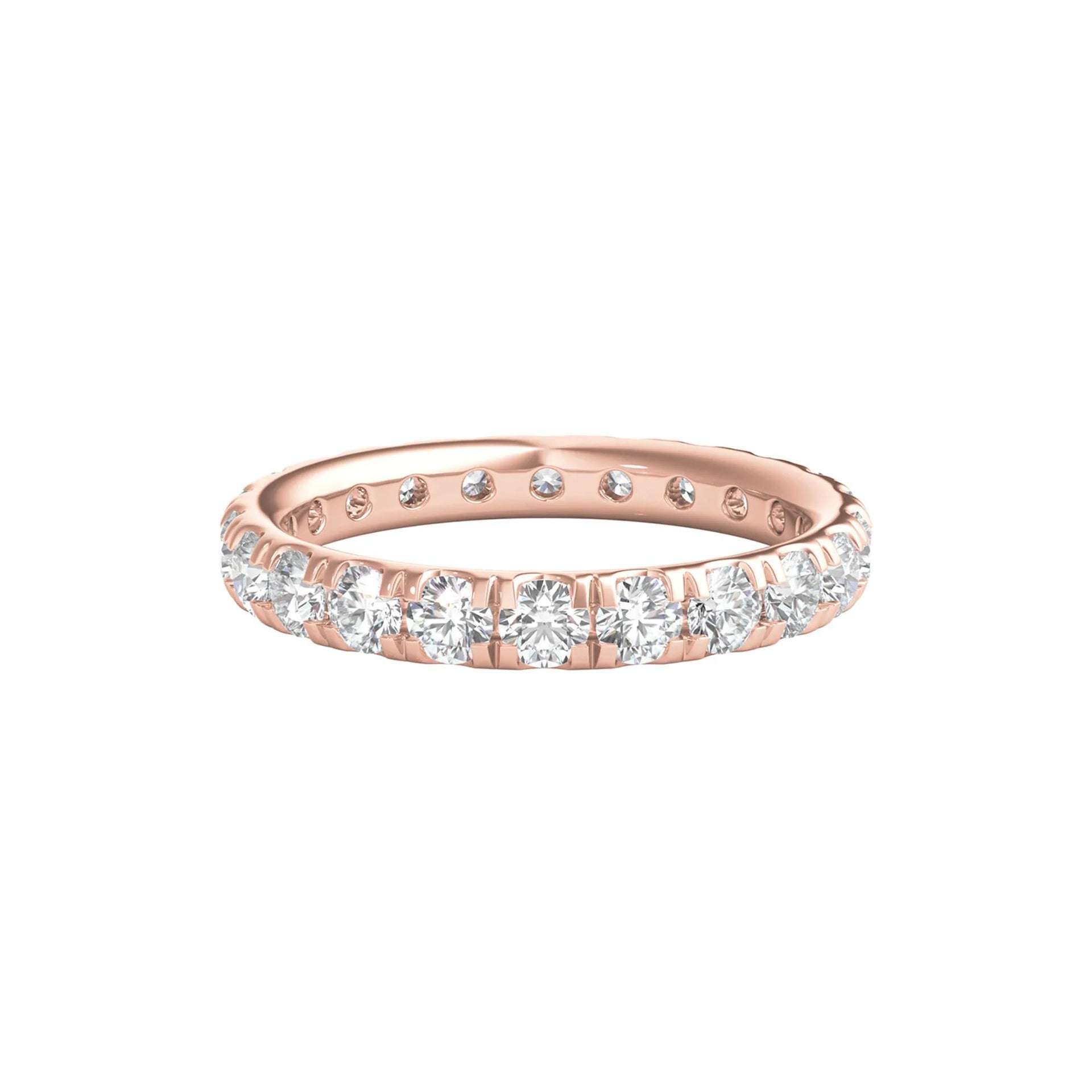 2 CT. Tw. Diamond Wedding Band Ring with Eternity Setting 14K Rose Gold Round Brilliant Cut Size 6 2mm