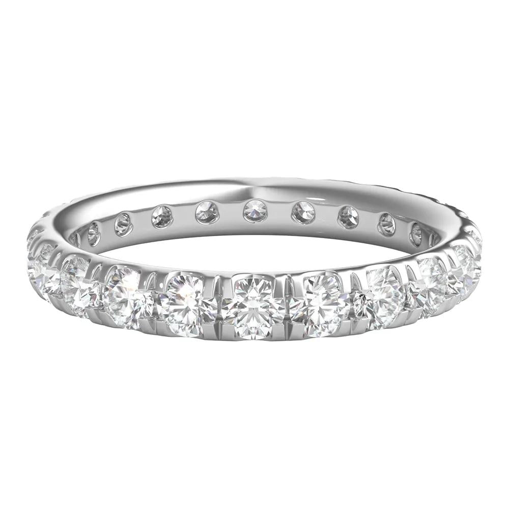 2 CT. Tw. Diamond Wedding Band Ring with Eternity Setting 14K White Gold Round Brilliant Cut Size 8 2mm