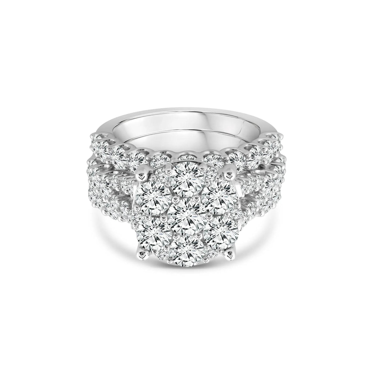 5 CT. Tw. Round Lab Grown Multi-Diamond Engagement Ring Set 10K White Gold Round Brilliant Cut Size 9 3mm