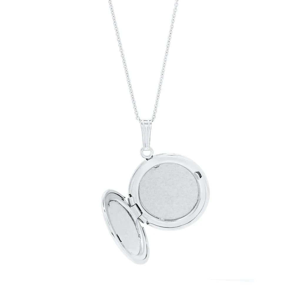 Round Locket with Floral Scroll Detail .925 Sterling .925 Sterling Silver Necklace White Size 18"