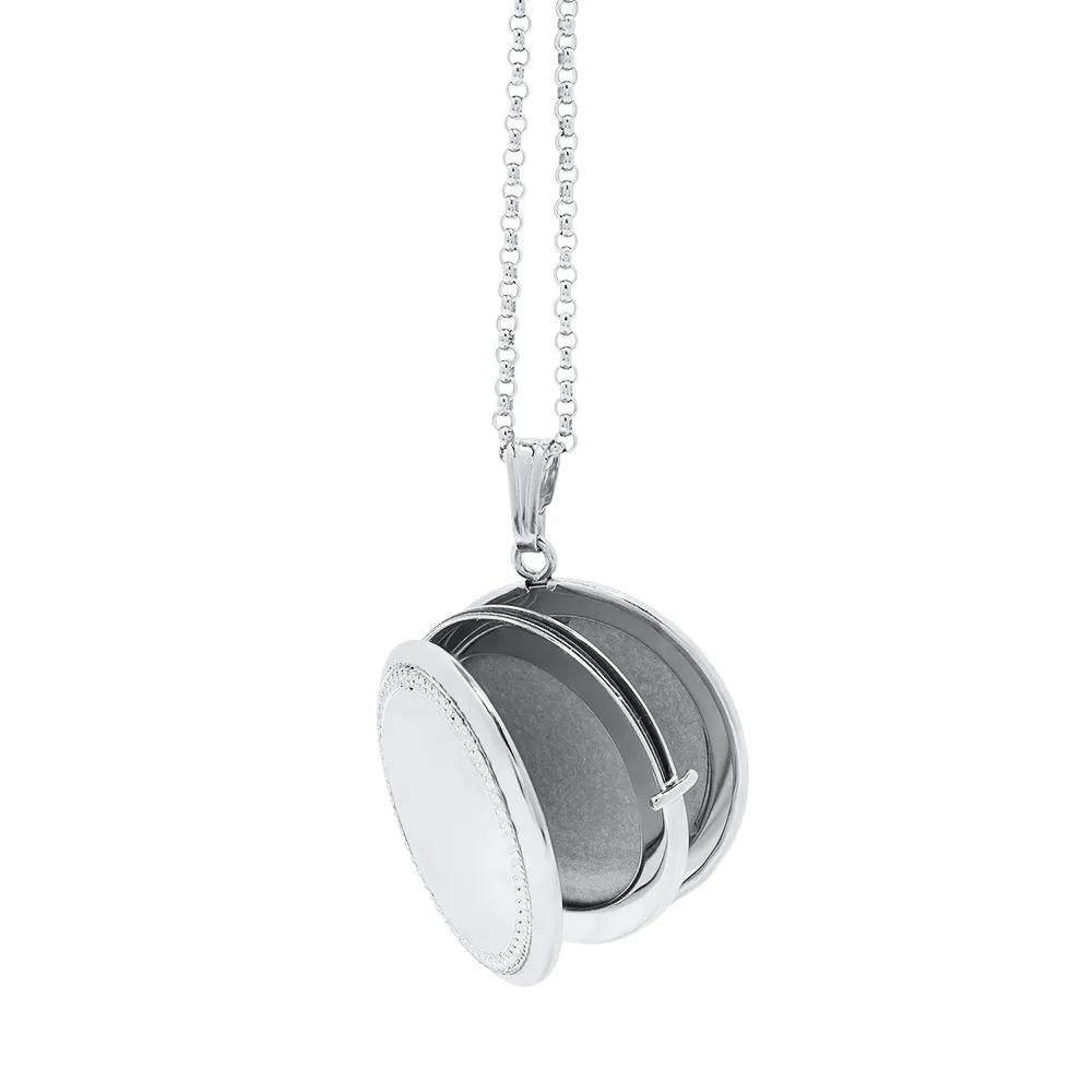 Round Photo Locket .925 Sterling .925 Sterling Silver Necklace White Size 20"