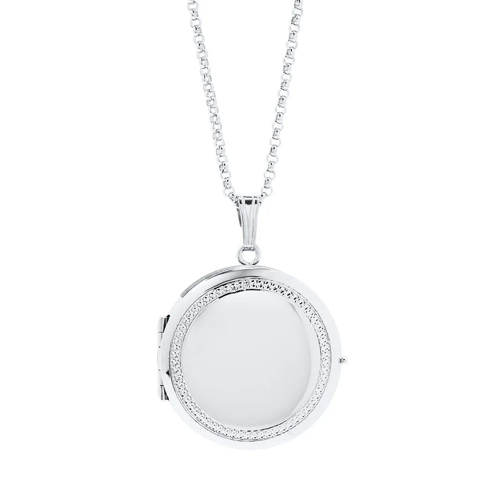 Round Photo Locket .925 Sterling .925 Sterling Silver Necklace White Size 20"