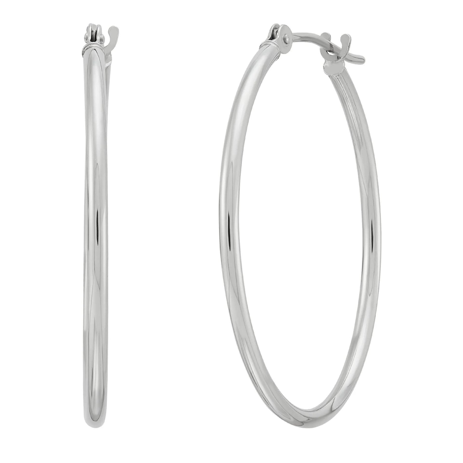 Round Polished Hoop Earrings 14K White Gold Size 25.00mm