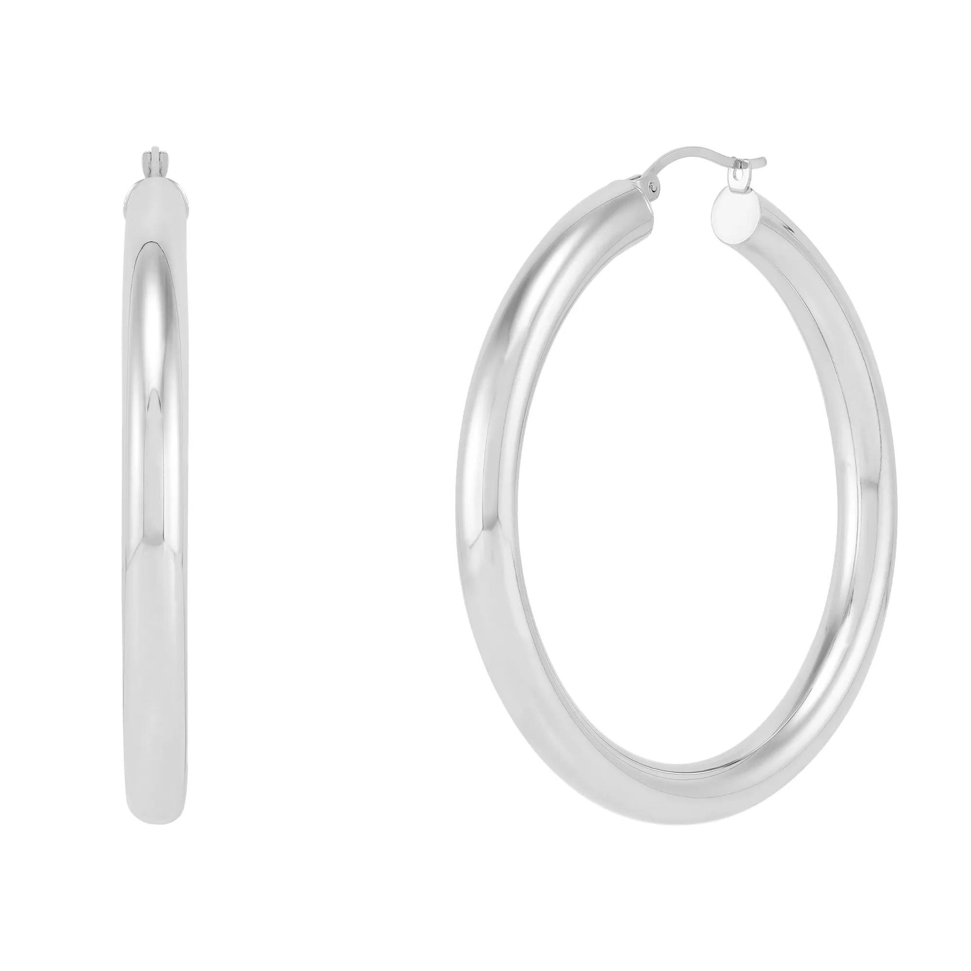 Round Polished Hoop Earrings 14K White Gold Size 50.00mm