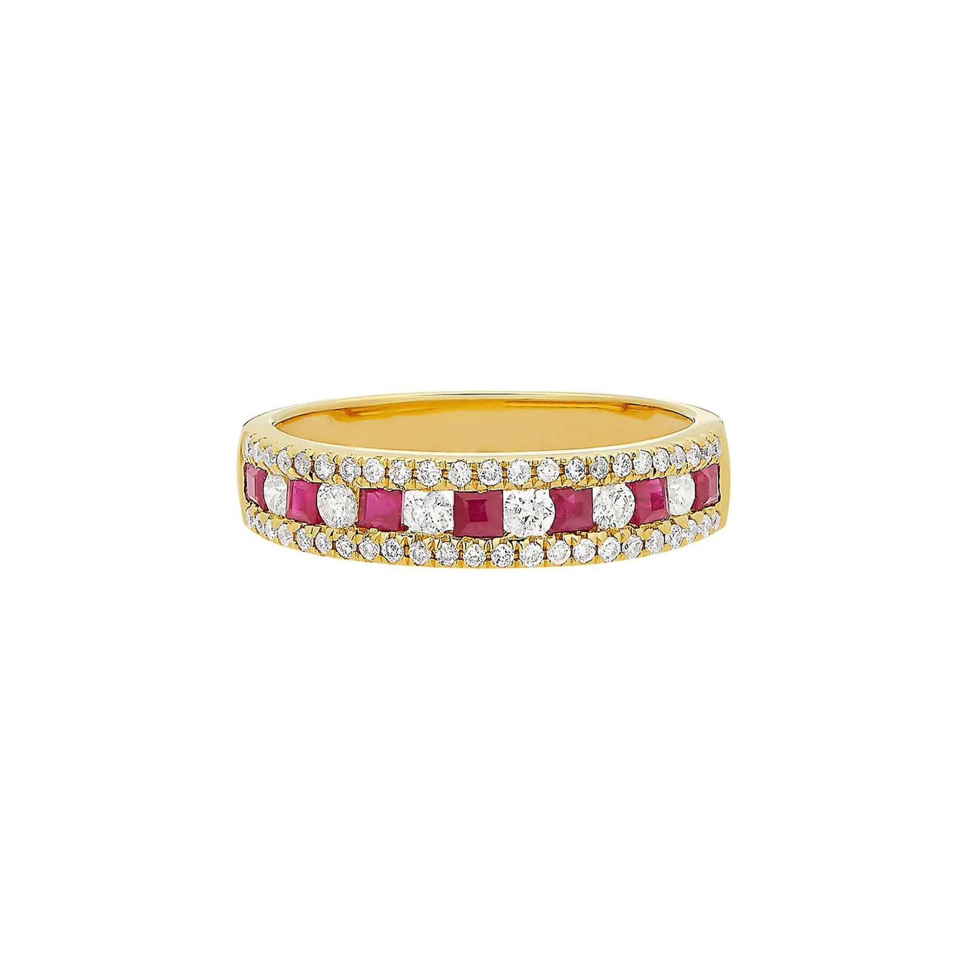 1/3 CT. Tw. Ruby & Diamond Band Ring 10K Yellow Gold Round Brilliant Cut Size 5