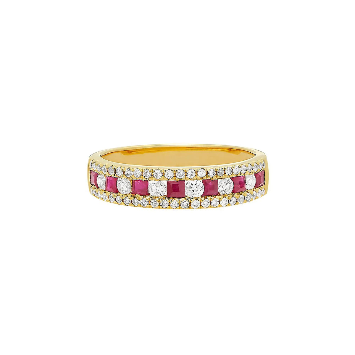 1/3 CT. Tw. Ruby & Diamond Band Ring 10K Yellow Gold Round Brilliant Cut Size 7.5