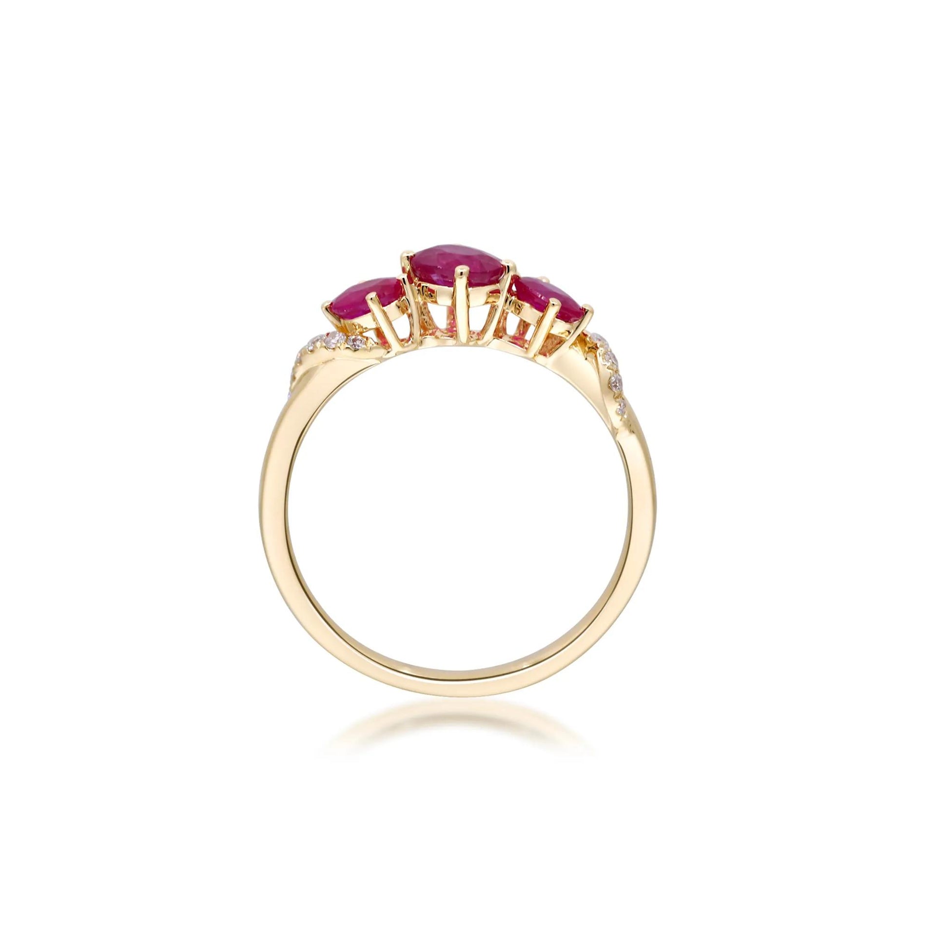 Ruby and Diamond Accent Ring 10K White Gold Round Brilliant Cut Yellow Size 6.5 2mm