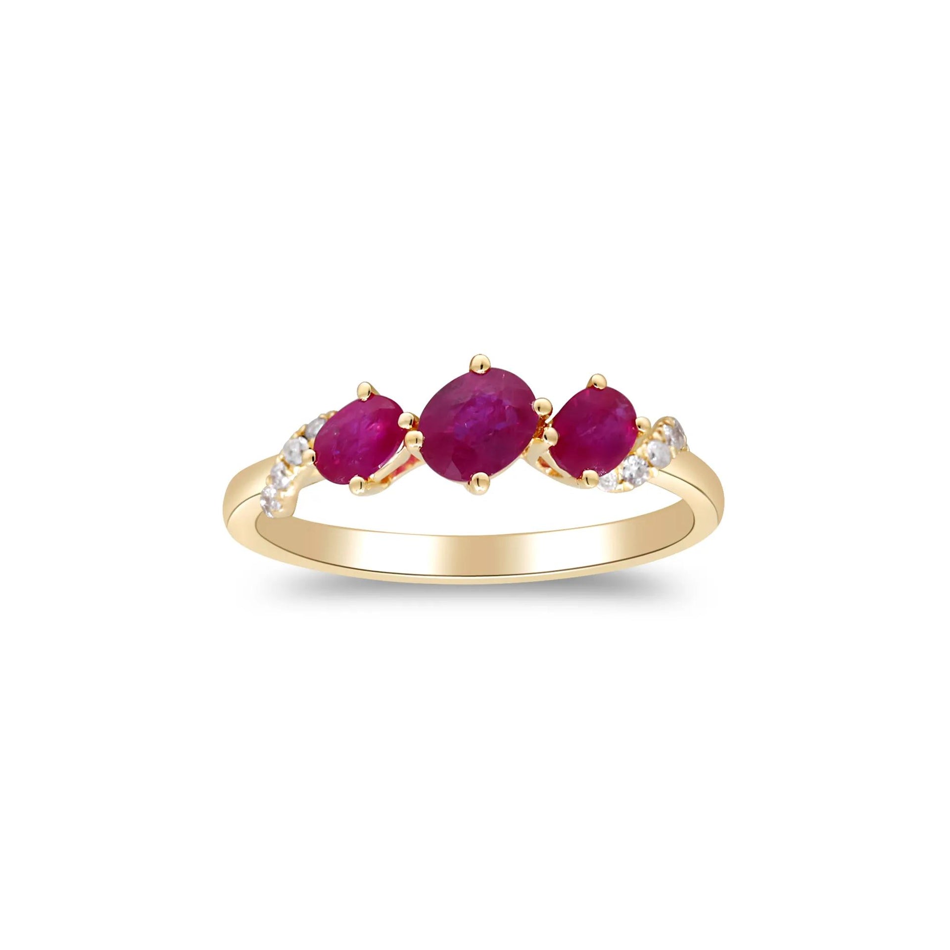 Ruby and Diamond Accent Ring 10K White Gold Round Brilliant Cut Yellow Size 6.5 2mm