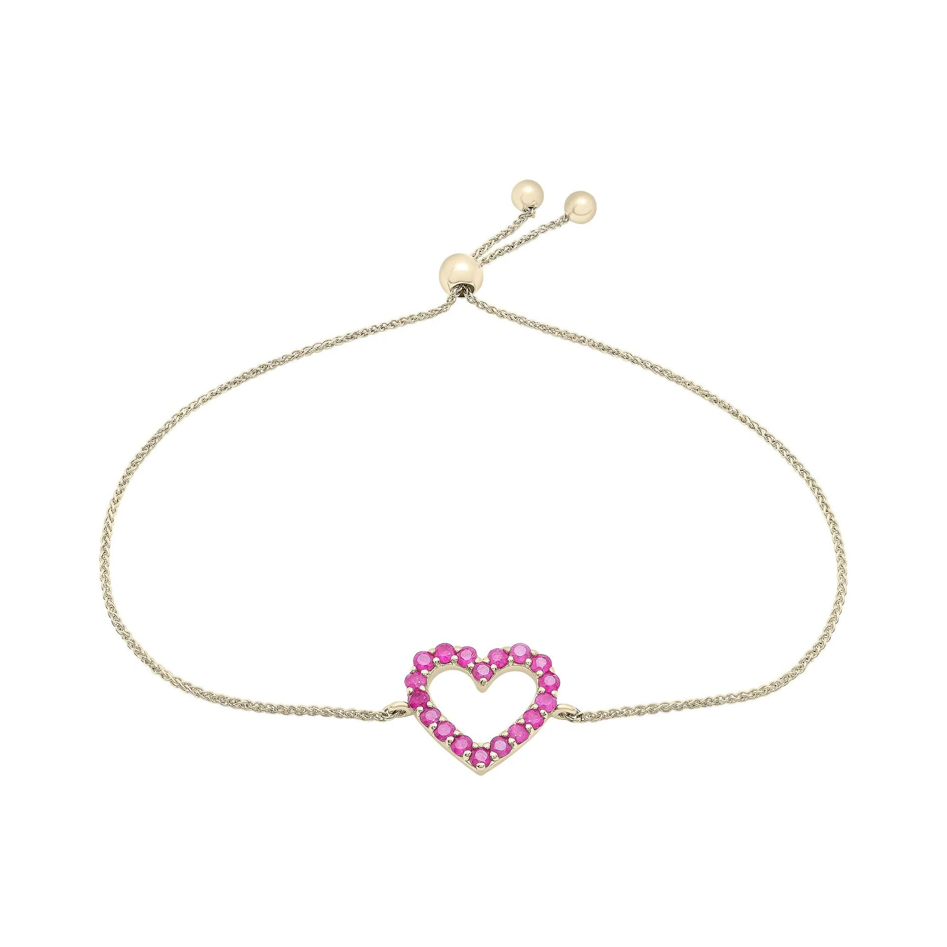 Ruby Heart Bolo Bracelet 14K Yellow Gold Size 13.00mm