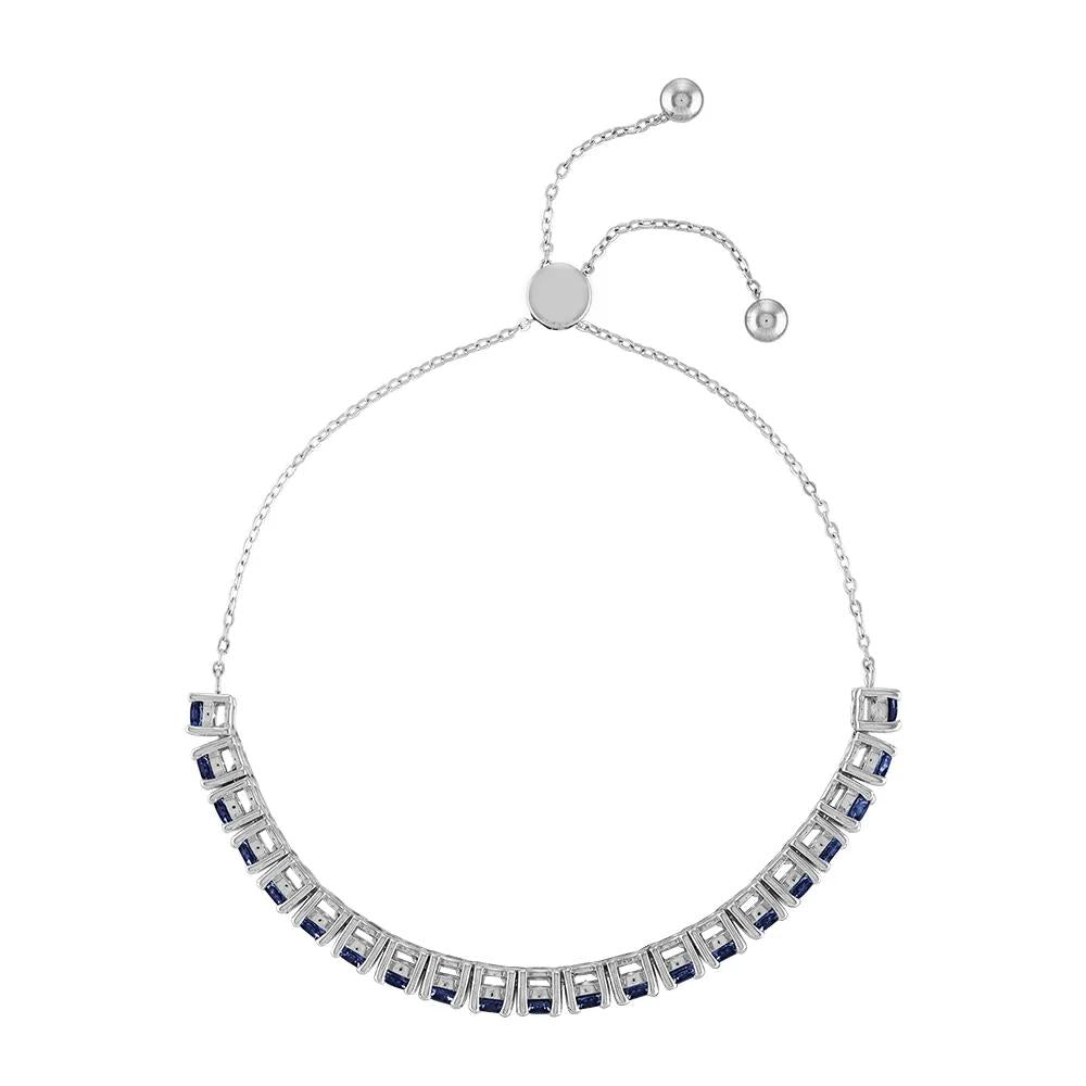 Sapphire Bolo Bracelet .925 Sterling Silver White Size 9"