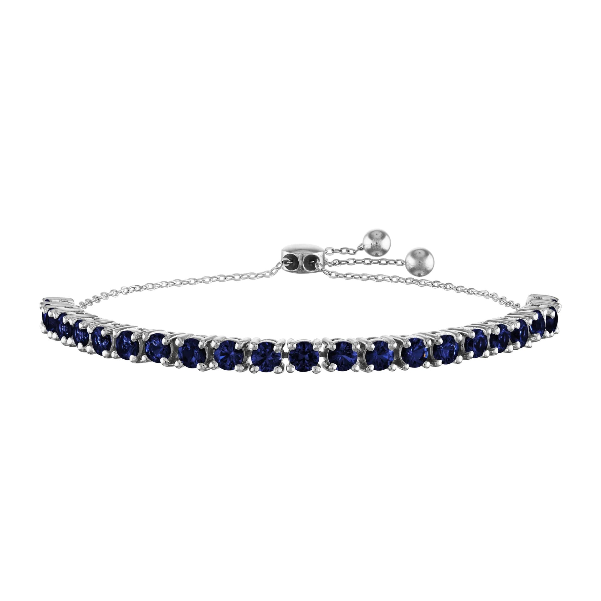 Sapphire Bolo Bracelet .925 Sterling Silver White Size 9"