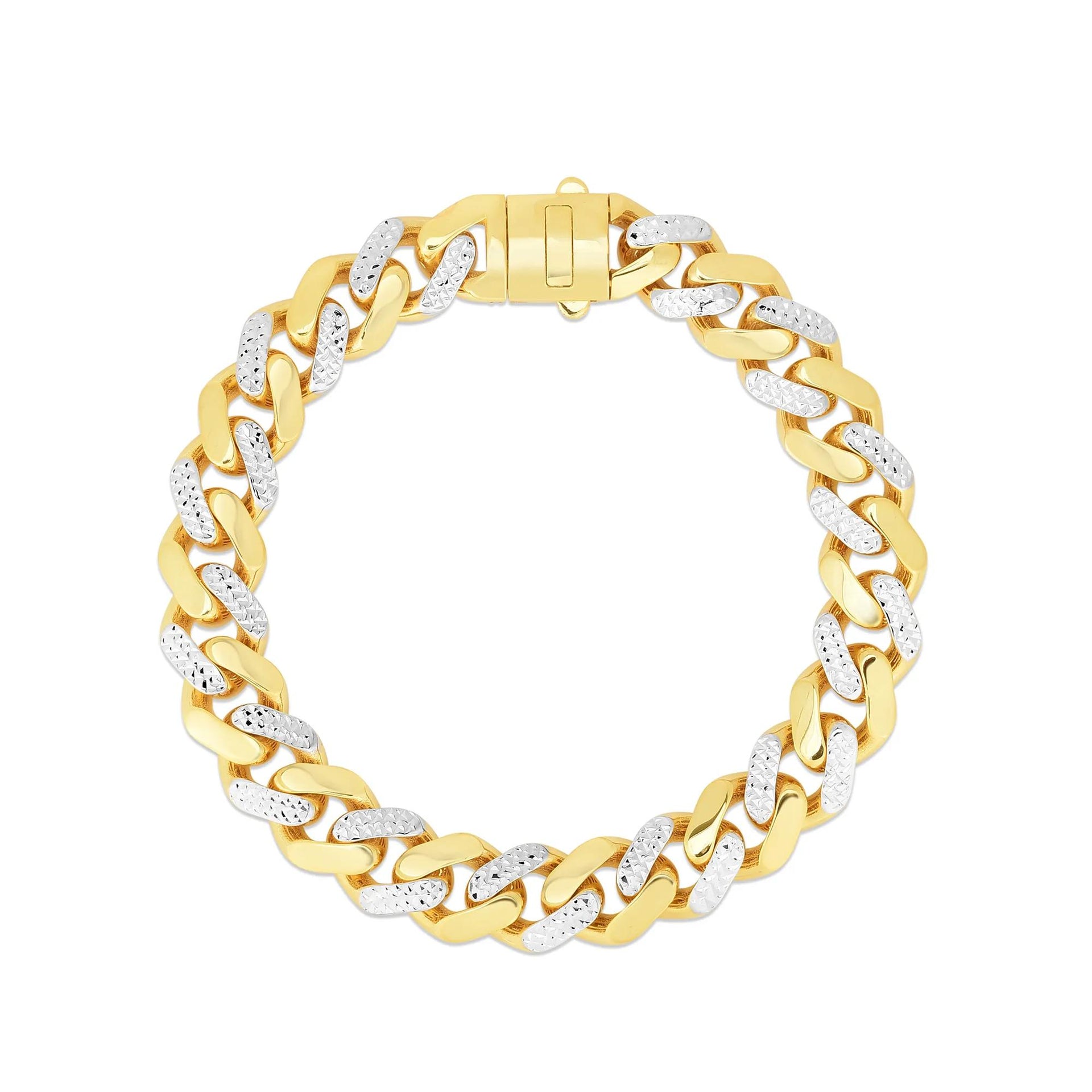 Semi-Solid Diamond-Cut Miami Cuban Bracelet 14K Yellow Gold 8.5" Size 11.00mm