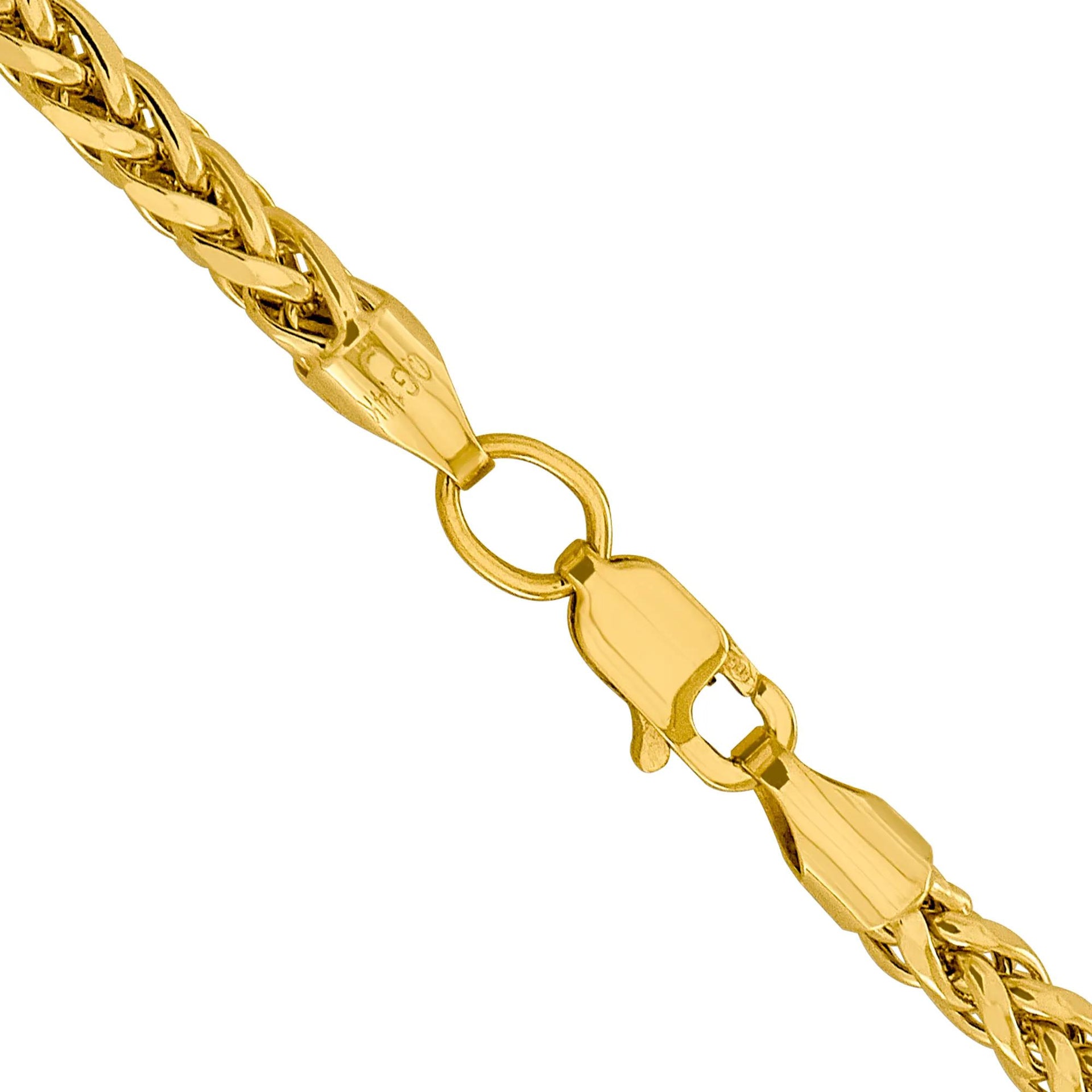 Semi-Solid Diamond-Cut Wheat Chain 14K Yellow Gold Necklace Size 24"