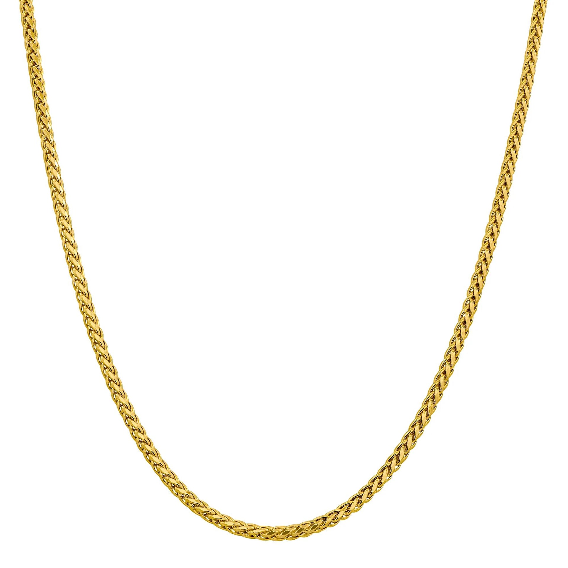 Semi-Solid Diamond-Cut Wheat Chain 14K Yellow Gold Necklace Size 24"