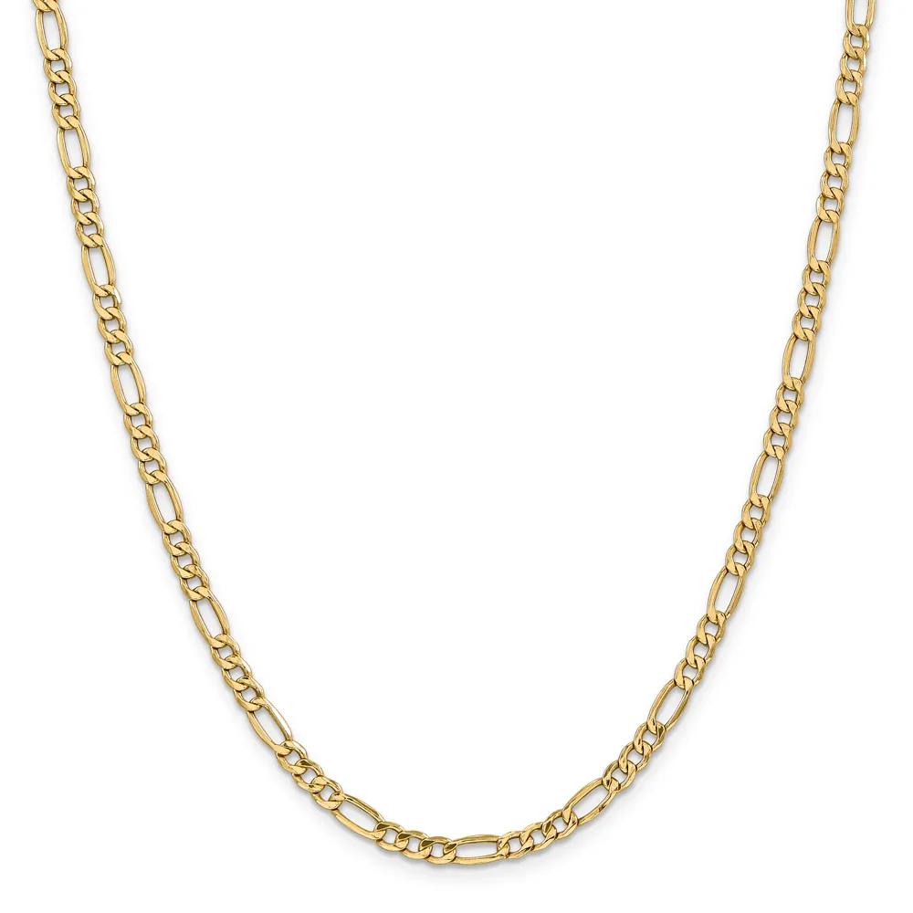Semi-Solid Figaro Chain 14K Yellow Gold Necklace Size 24"