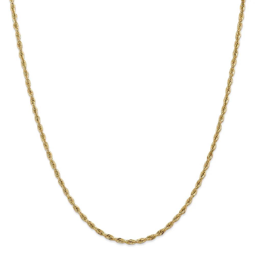 Semi-Solid Rope Chain 14K Yellow Gold Necklace Size 24"