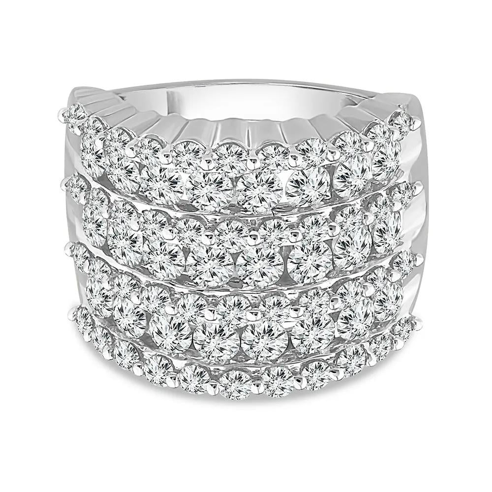 3 CT. Tw. Seven-Row Diamond Wedding Band Ring 10K White Gold Round Brilliant Cut Size 6.5