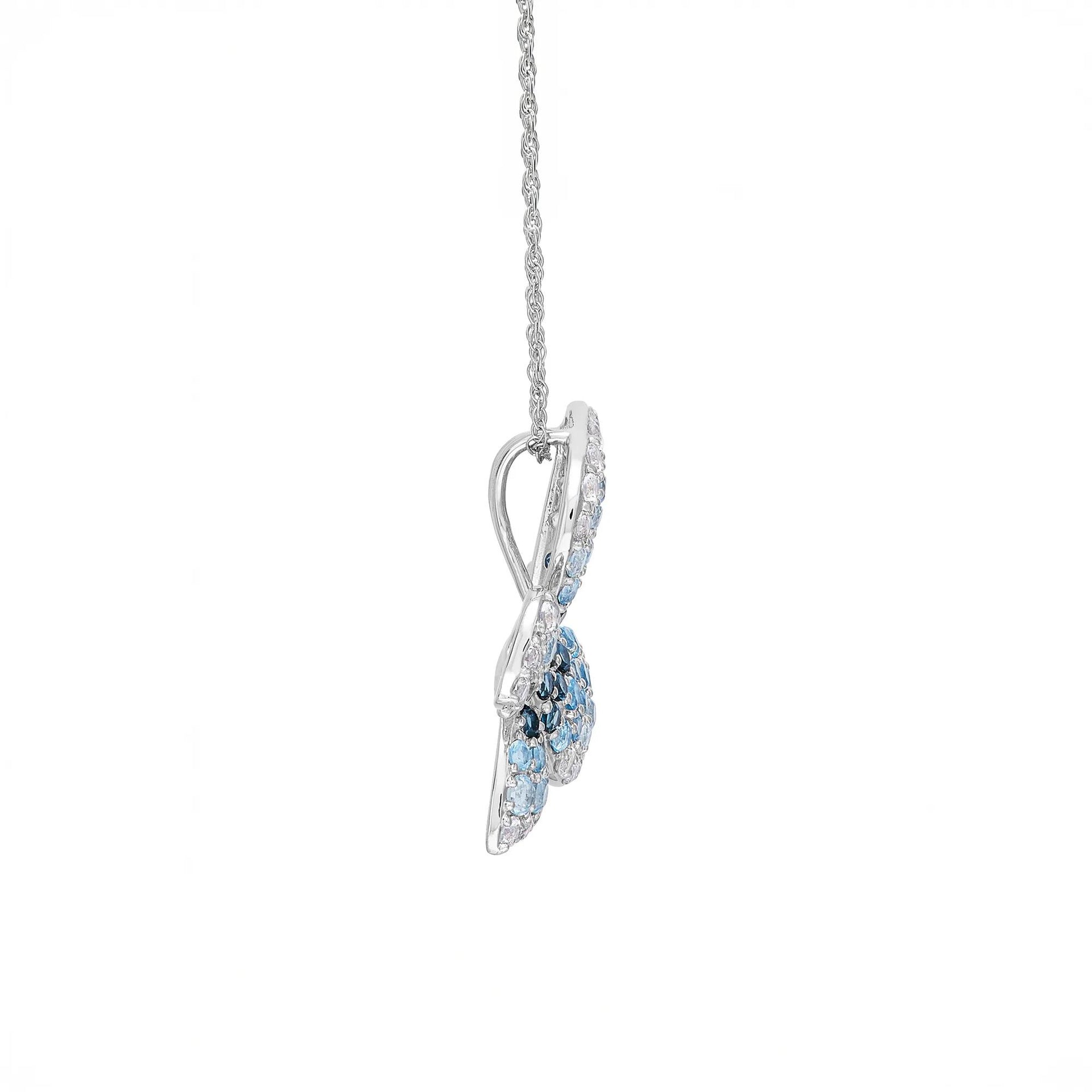Shades of Blue Topaz Butterfly Pendant Necklace 10K White Gold Size 18"