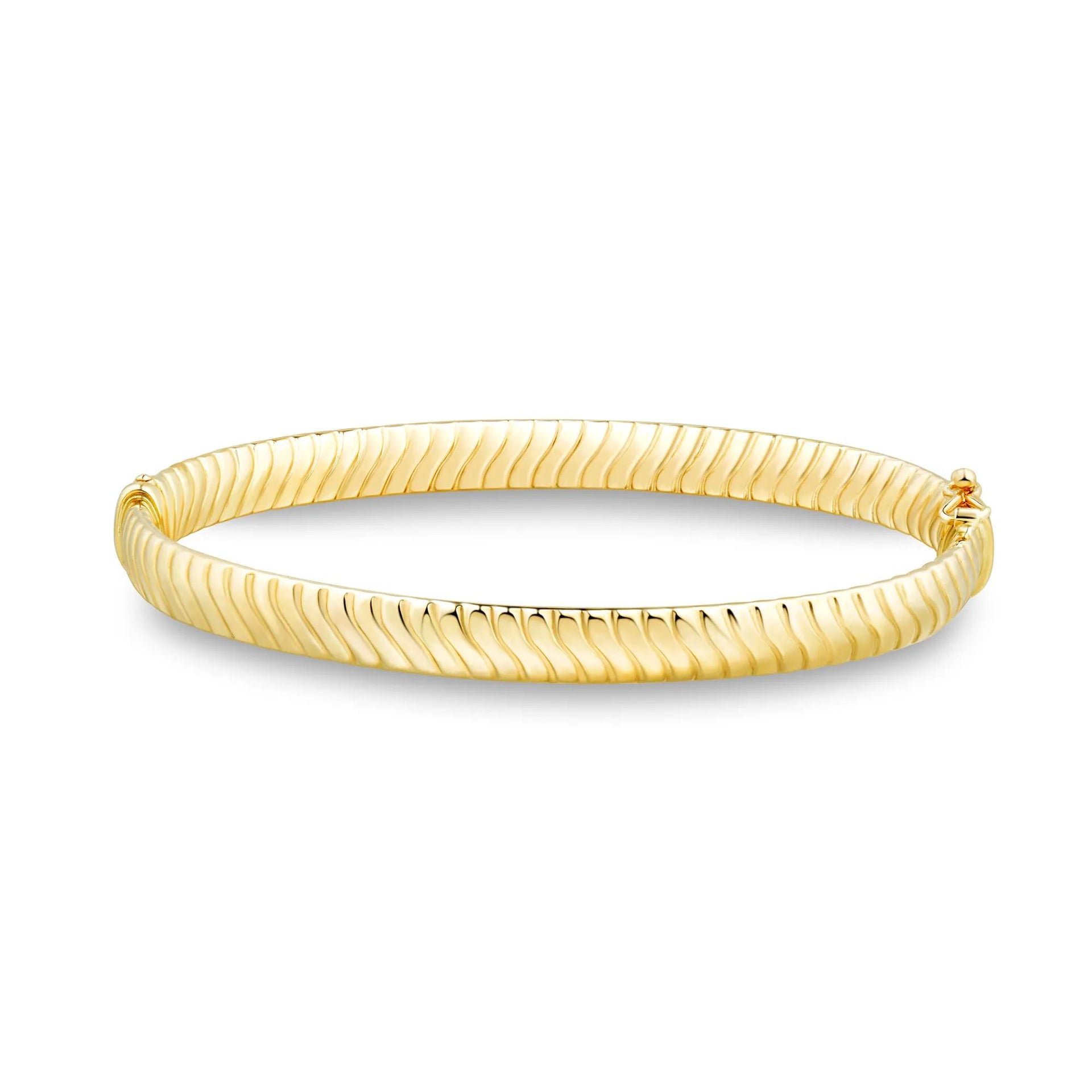 Shrimp-Textured Bangle Bracelet 14K Yellow Gold Size 5.70mm