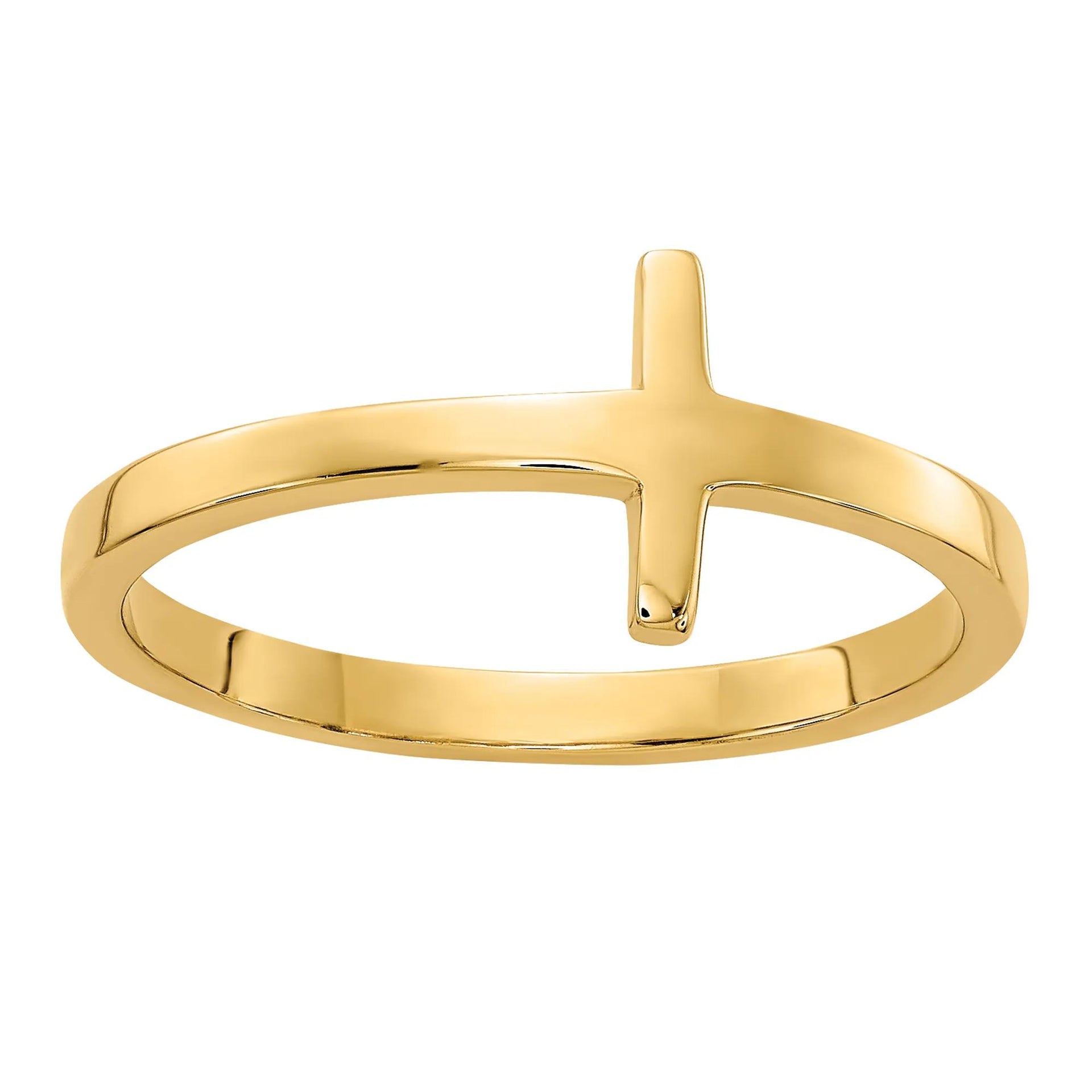 Sideways Cross Ring 14K Yellow Gold Size 4.5