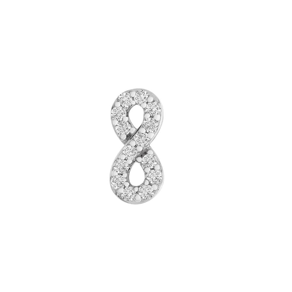 Single Stud Earring with Diamond Infinity Symbol 10K White Gold Size 6.90mm
