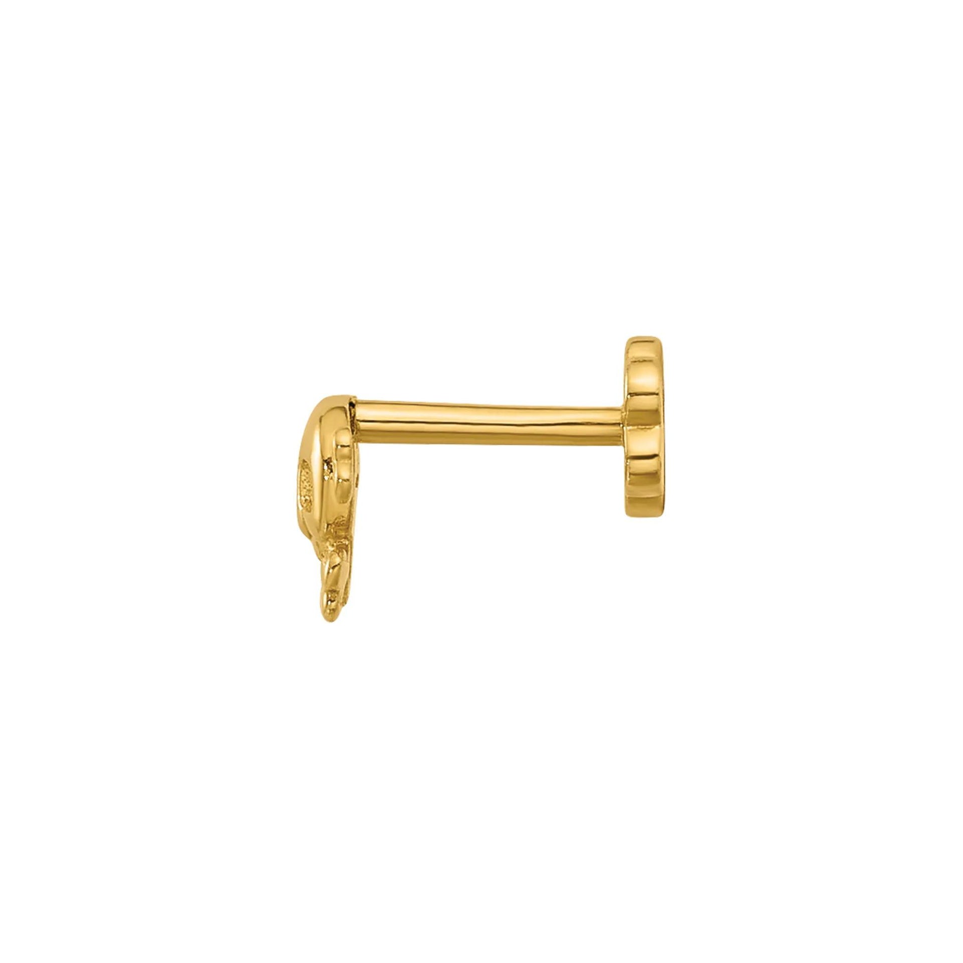 Skull and Crossbones Cartilage Stud 14K Yellow Gold 18 Gauge Size 6.70mm