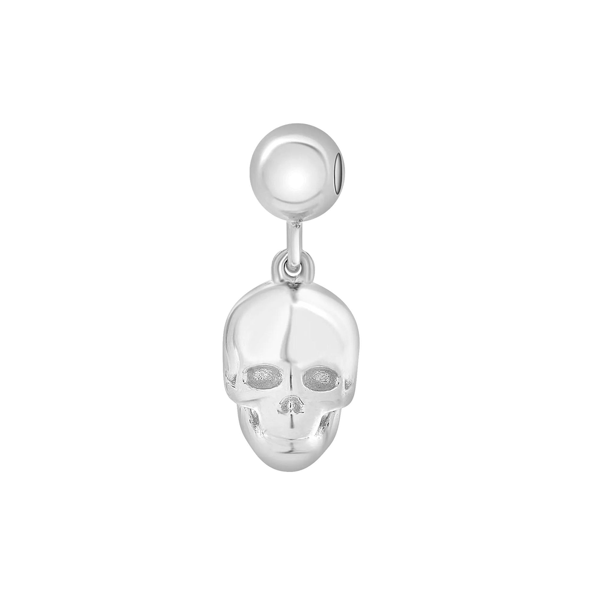 Skull Bead Charm .925 Sterling Silver White Size 14.00mm