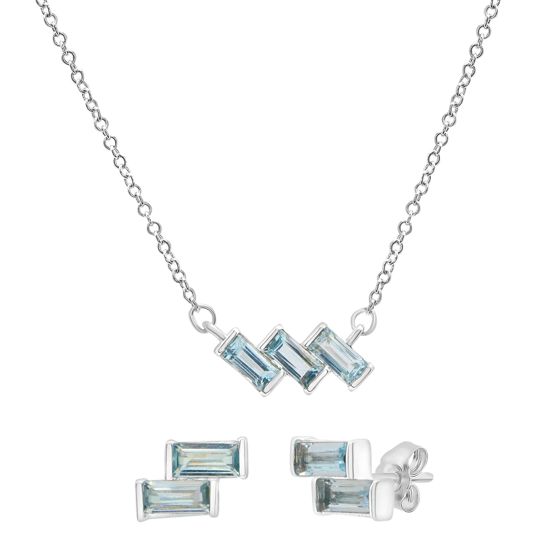 Sky Blue Topaz Pendant Necklace & Earring Set .925 Sterling Silver White Size 17"