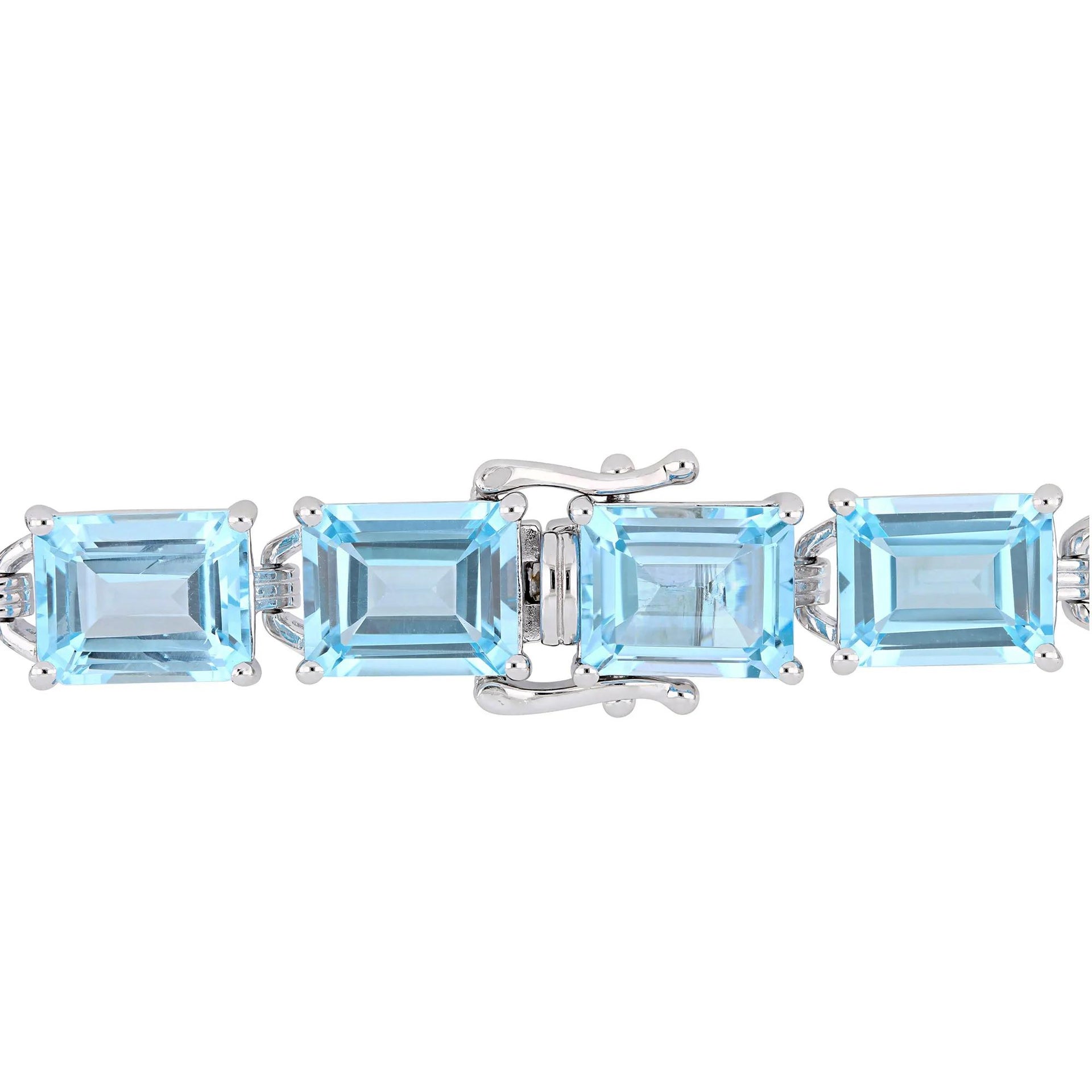 Sky-Blue Topaz Tennis Bracelet .925 Sterling Silver White Size 8.80mm