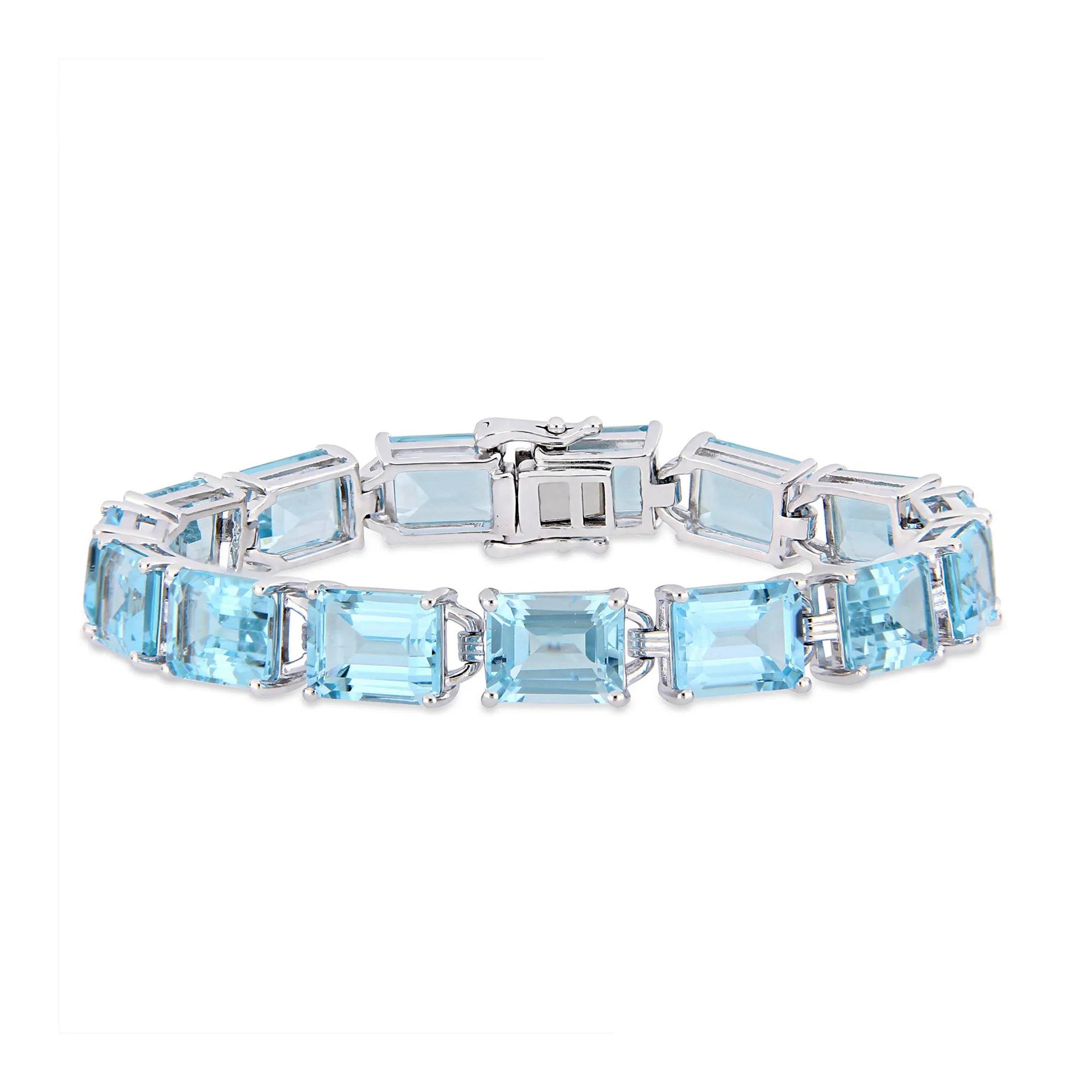 Sky-Blue Topaz Tennis Bracelet .925 Sterling Silver White Size 8.80mm